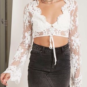 Lace Long Sleeve CropTop with Front Tie-w/bralette